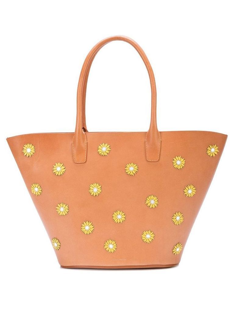 Mansur Gavriel floral embellished triangle tote bag - Brown