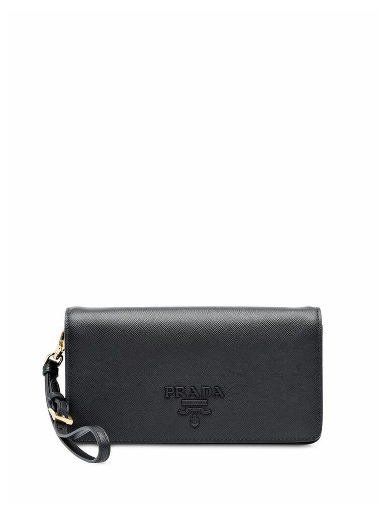 Prada Saffiano logo plaque mini bag - Black