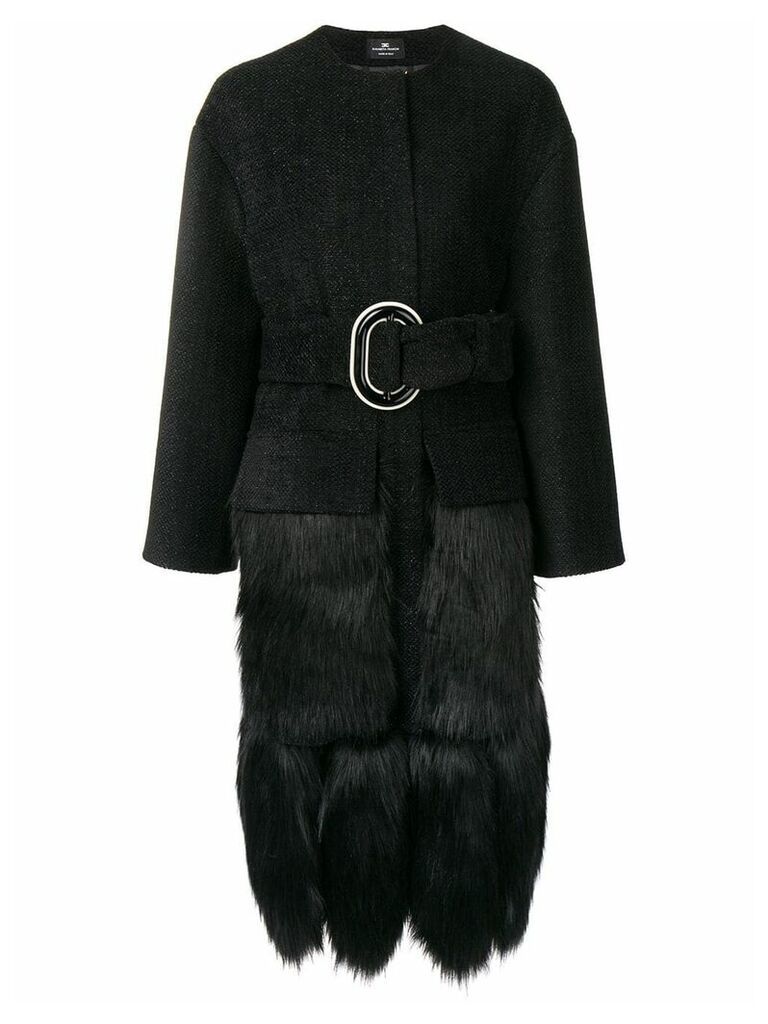 Elisabetta Franchi faux-fur trimmed coat - Black