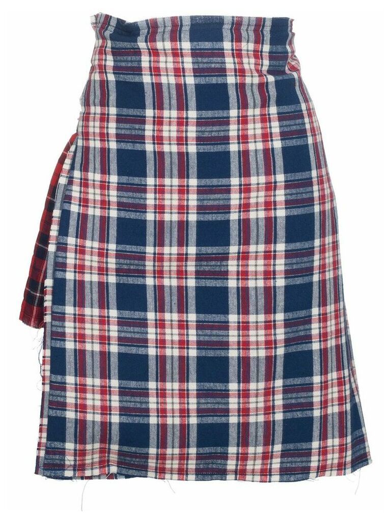 R13 check asymmetric apron skirt - Blue