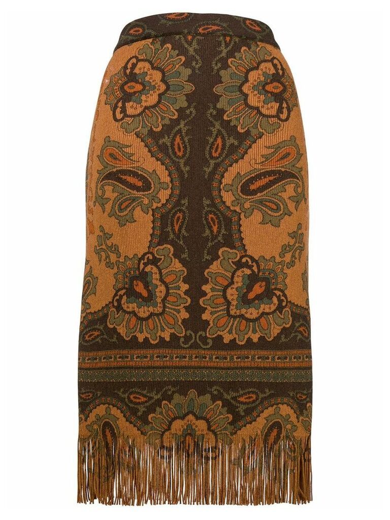 Etro fringed printed skirt - Brown