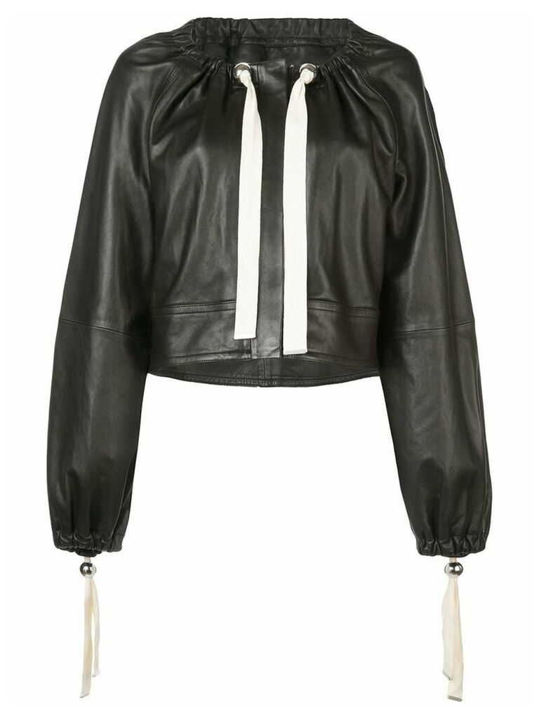 Yigal Azrouel ruched neck leather jacket - Black