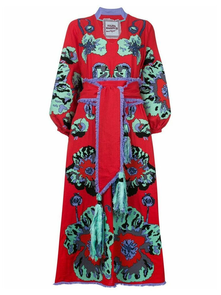 Yuliya Magdych Poppies embroidered kimono dress