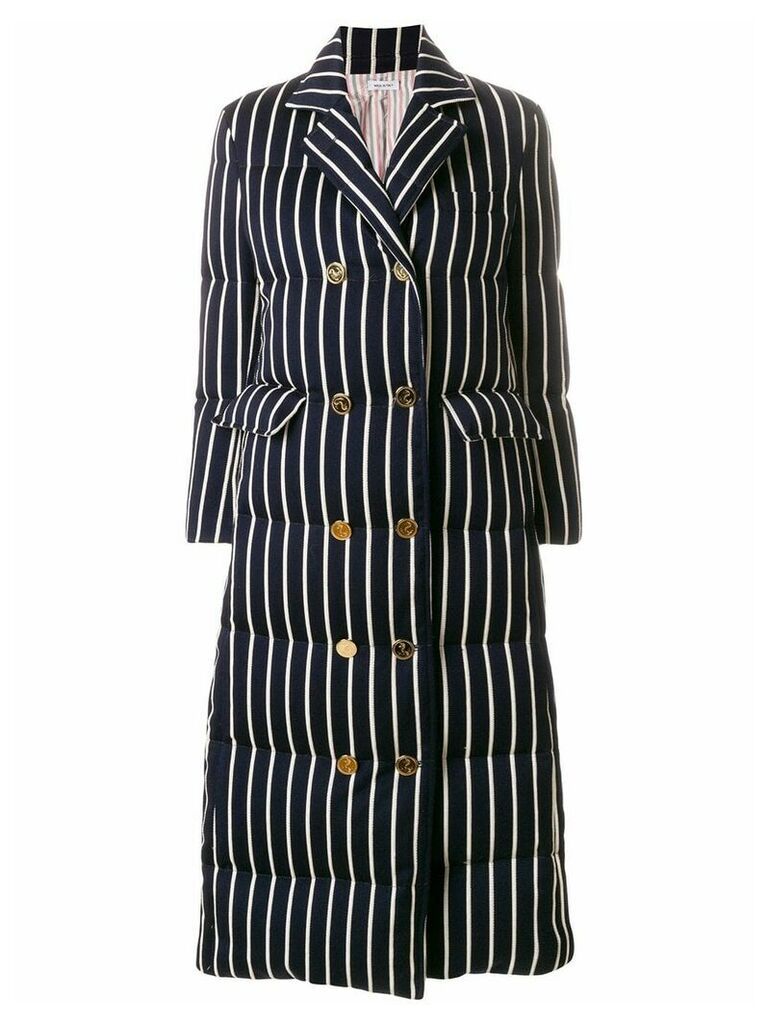 Thom Browne Chenille Banker Stripe Wool & Cotton Overcoat - Blue