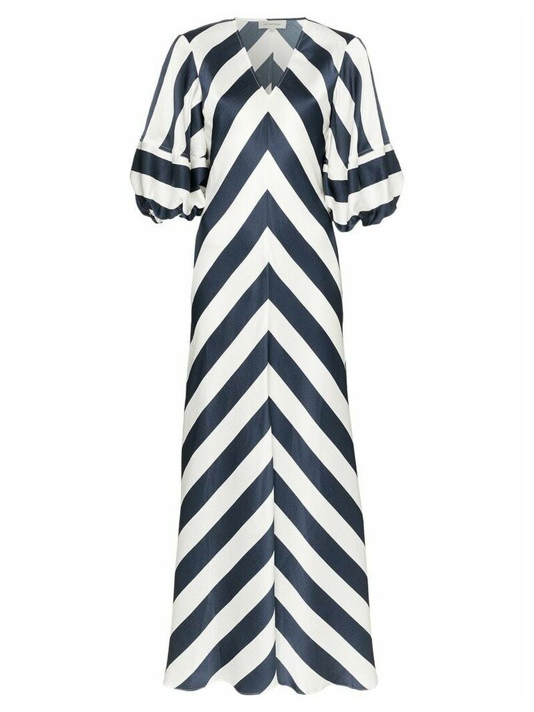 Lee Mathews Ingrid chevron stripe pouf sleeve silk maxi dress - Blue