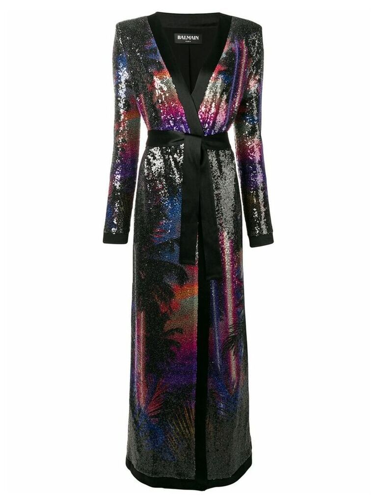 Balmain sequin embellished long kimono - Black