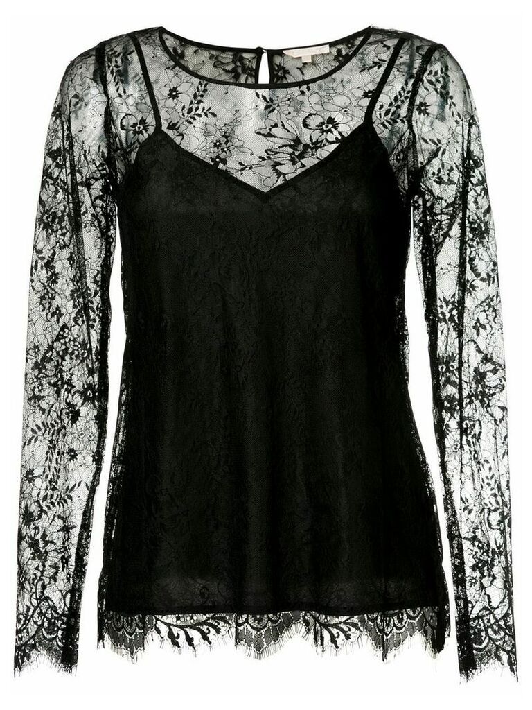 Gold Hawk long-sleeved lace top - Black