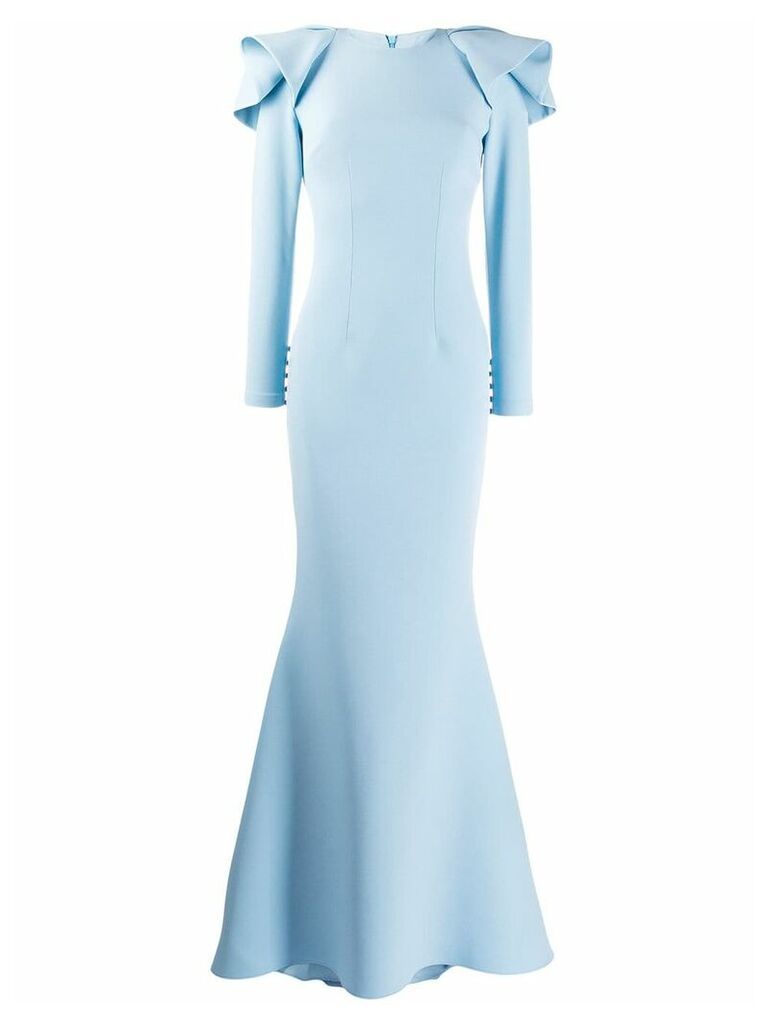 Safiyaa London ruffled sleeve gown - Blue