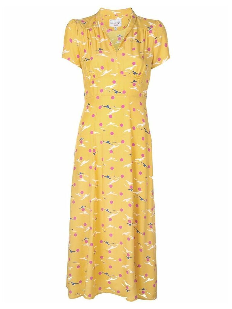 HVN seagull print dress - Yellow