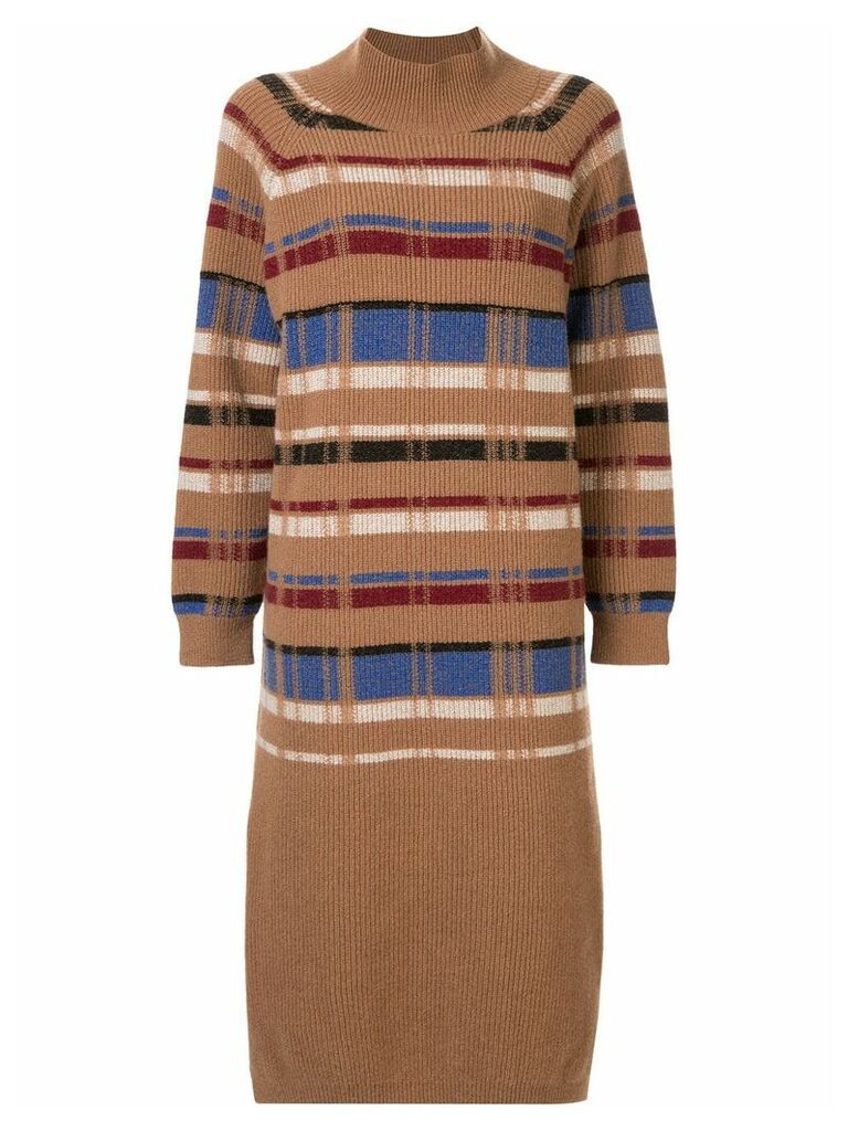 Coohem retro check knitted dress - Brown