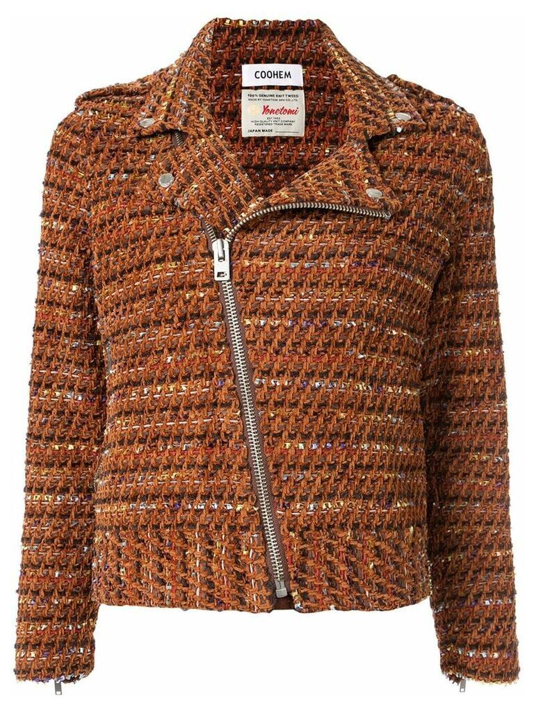 Coohem velvet tweed biker jacket - Brown