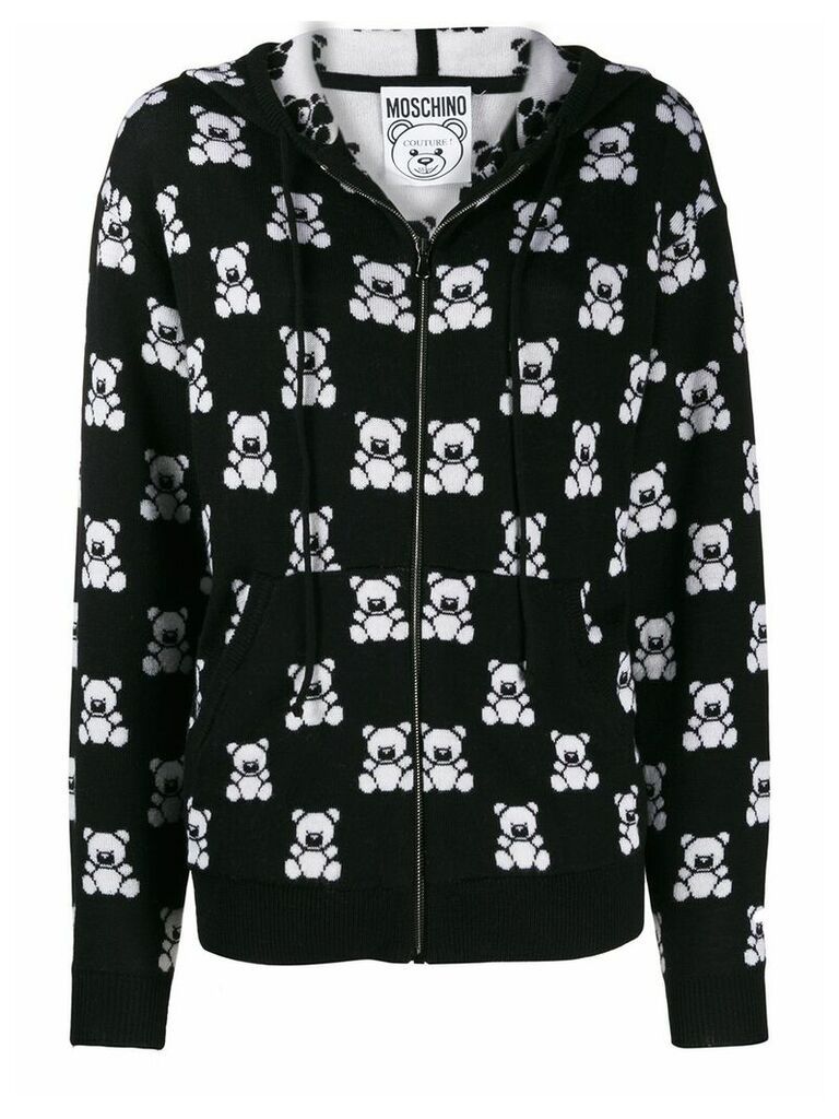 Moschino teddy bear zipped hooded jacket - Black