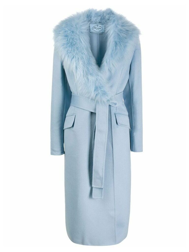 Prada oversized collar mid-length coat - Blue