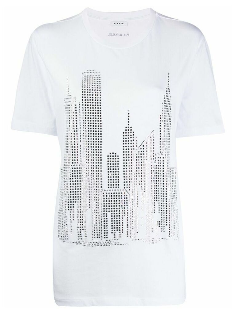 P.A.R.O.S.H. crystal embellished city T-shirt - White