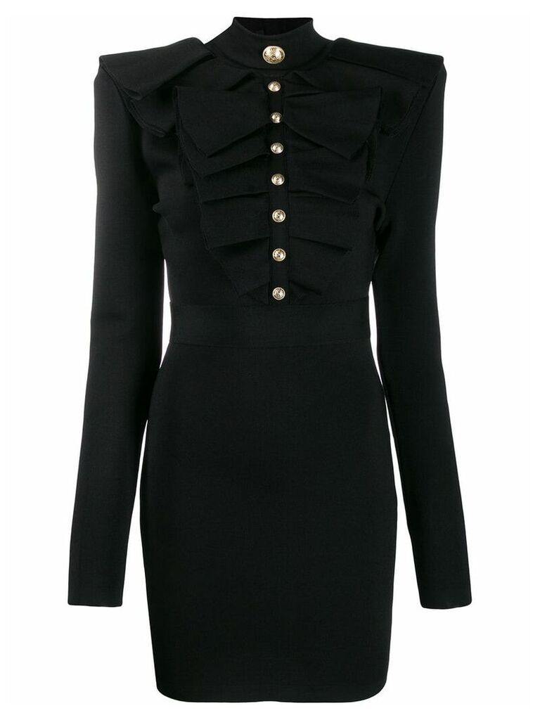 Balmain ruffled chest mini dress - Black