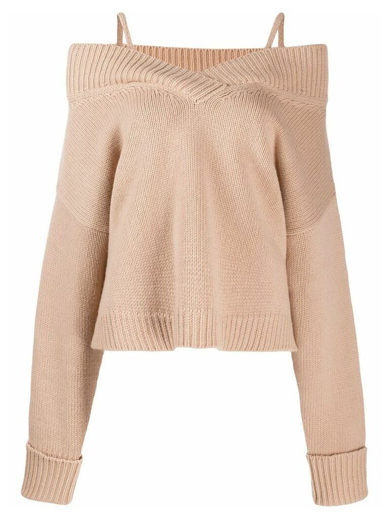 Maison Margiela off-shoulder knitted sweater - Brown