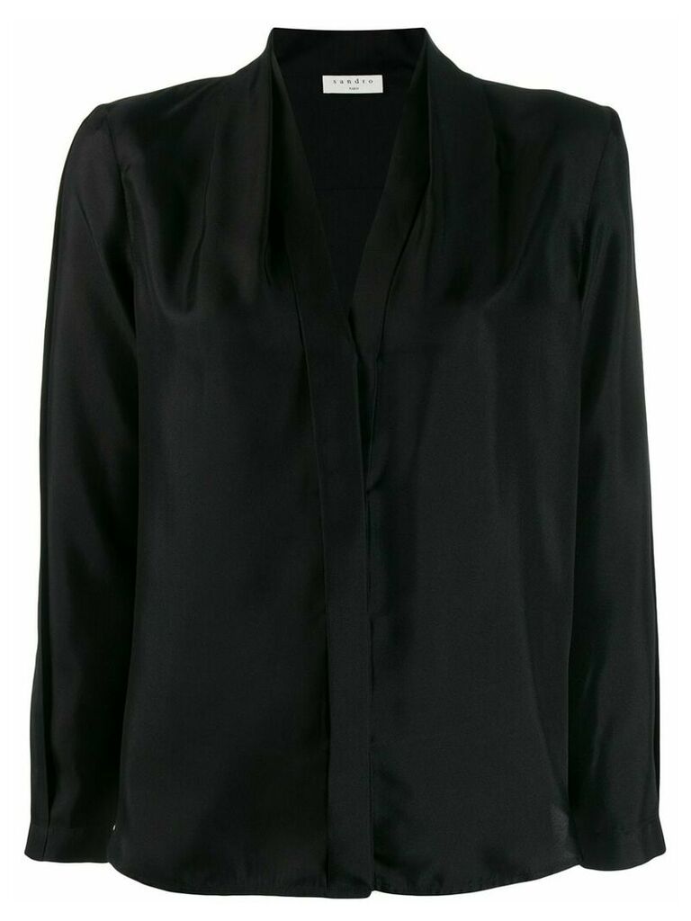 Sandro Paris long-sleeved V-neck blouse - Black
