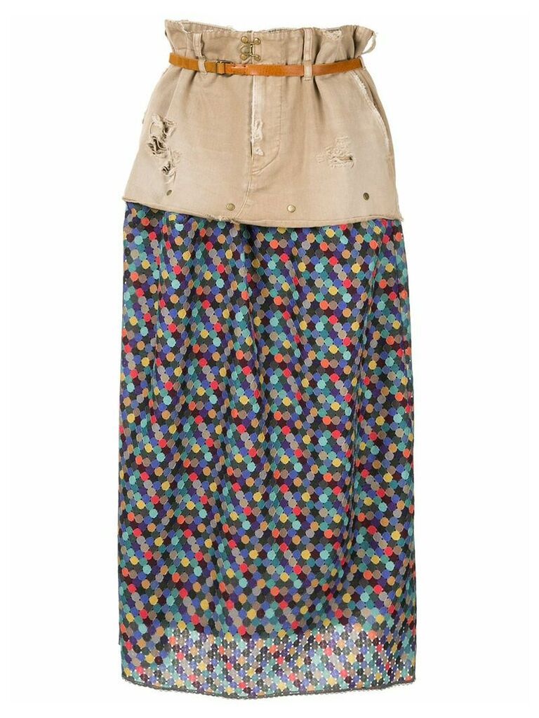 Kolor patchwork straight skirt - NEUTRALS