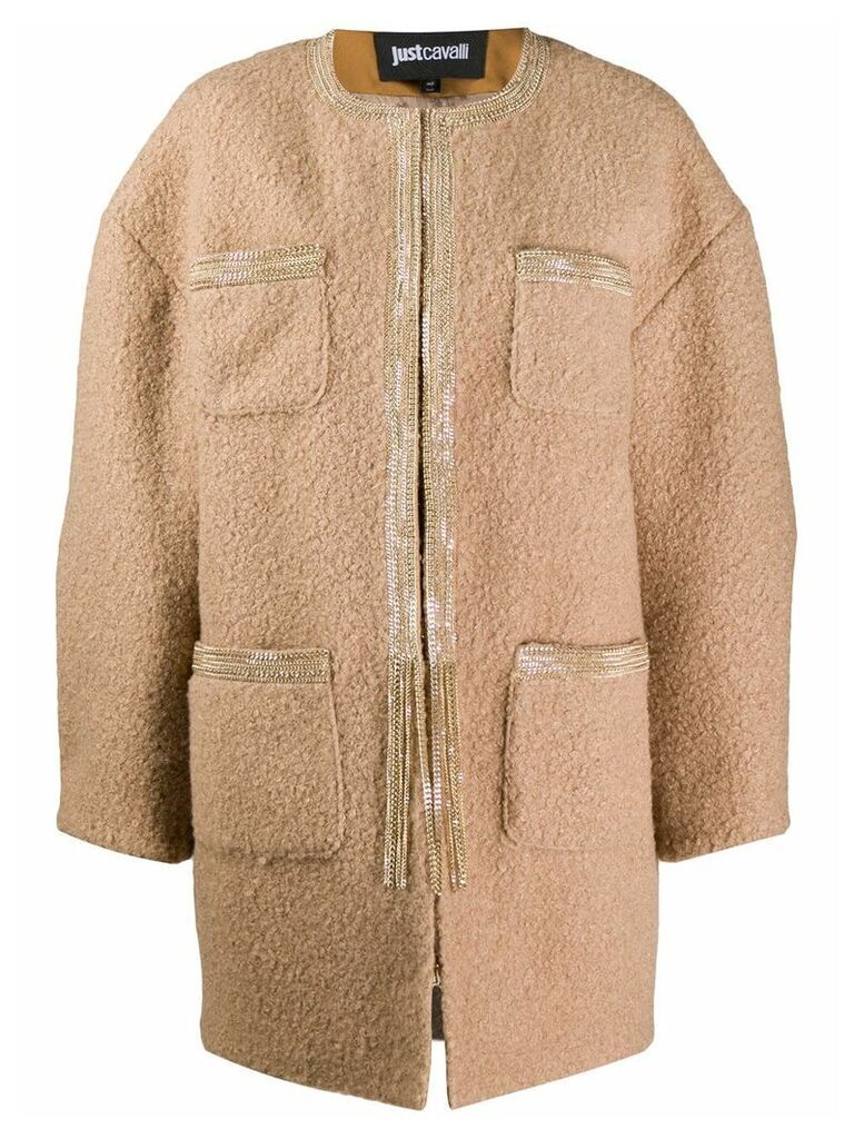 Just Cavalli patch pocket cocoon coat - Brown