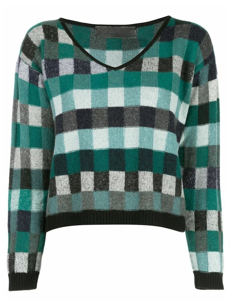 The Elder Statesman cropped check knit sweater - Green