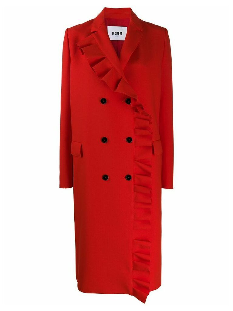 MSGM ruffle trim mid-length coat - Red