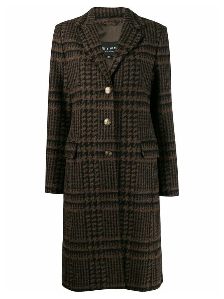 Etro button up houndstooth coat - Brown