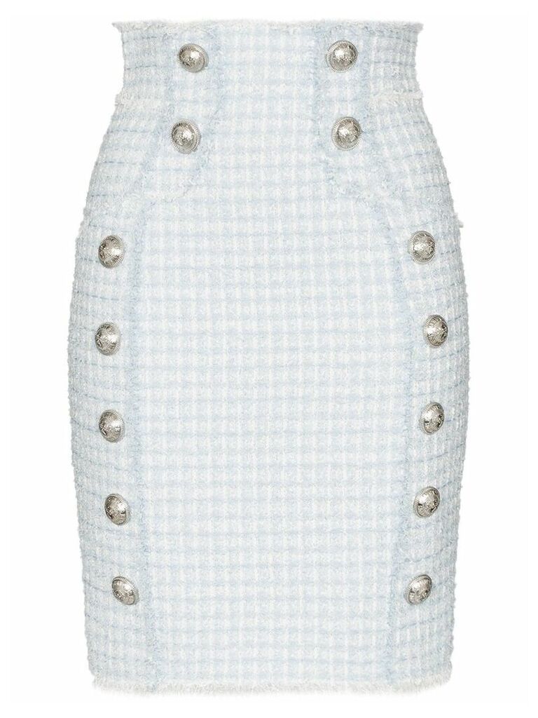 Balmain buttoned tweed pencil skirt - Blue