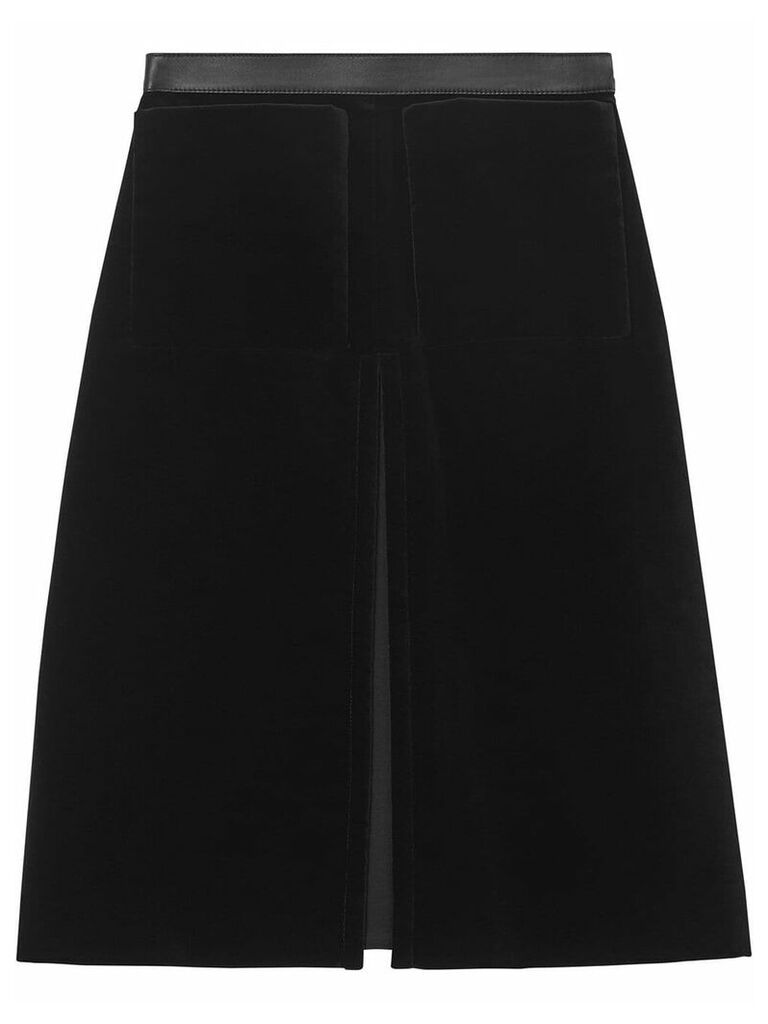 Burberry lambskin trim box pleat detail velvet wool skirt - Black