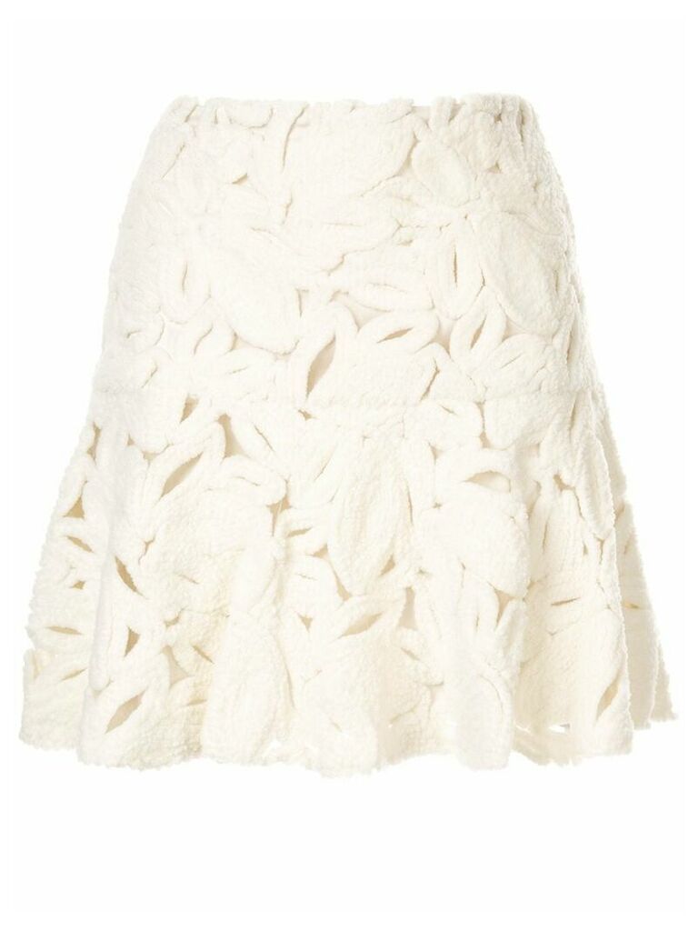 Paule Ka velveteen floral mini skirt - White
