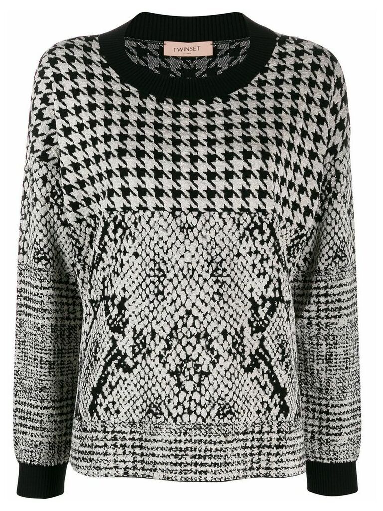 Twin-Set houndstooth and animal pattern jacquard sweater - Black