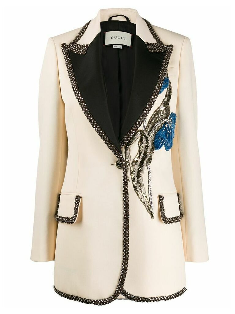 Gucci embroidered single button blazer - Neutrals