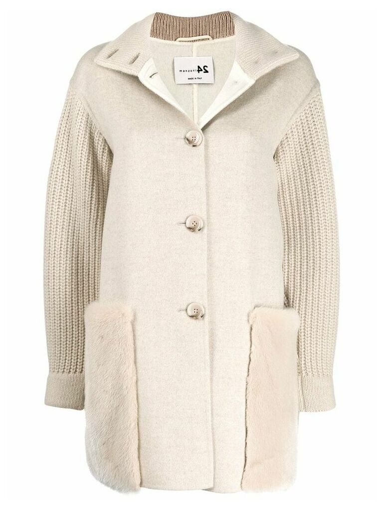 Manzoni 24 cable knit sleeve coat - NEUTRALS