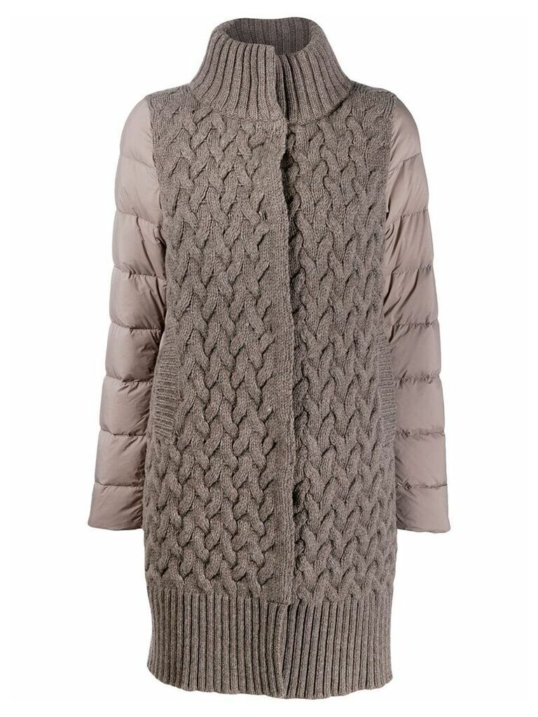 Herno cable knit layered coat - NEUTRALS