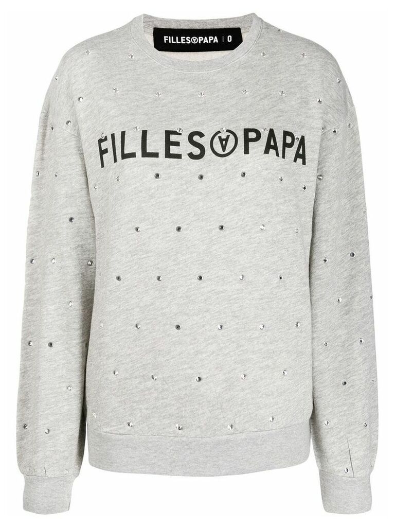 Filles A Papa crystal-embellished logo sweatshirt - Grey