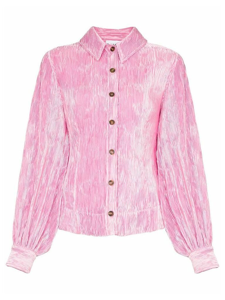 GANNI plisse velvet button-down shirt - PINK