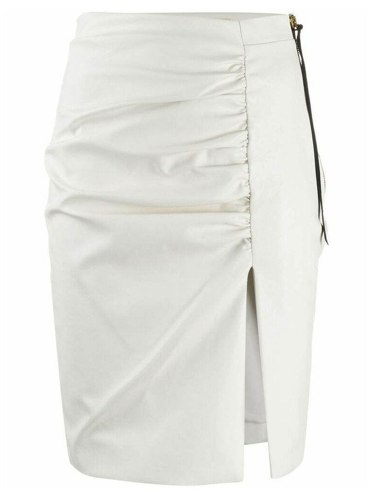 Nineminutes Leo leather look ruched skirt - White