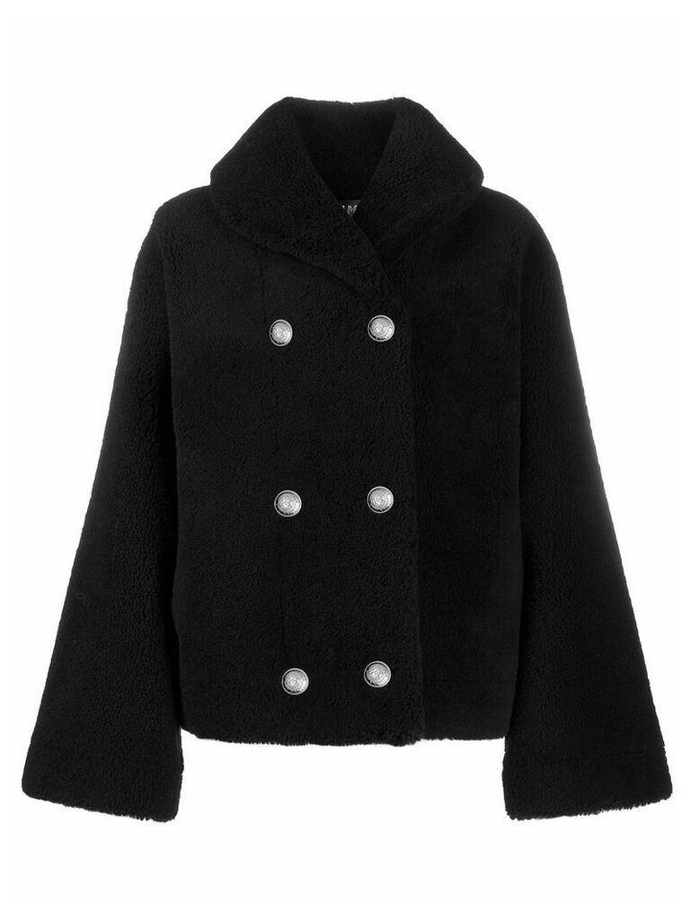 Balmain fluffy double-breasted coat - Black