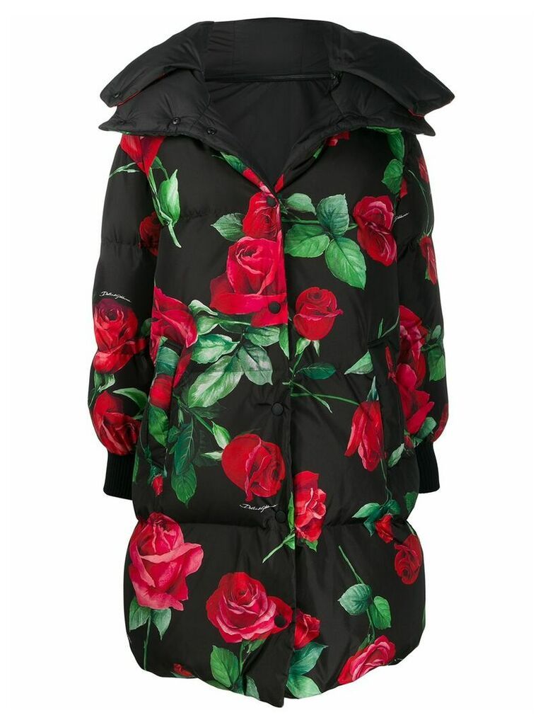 Dolce & Gabbana rose-print padded coat - Black