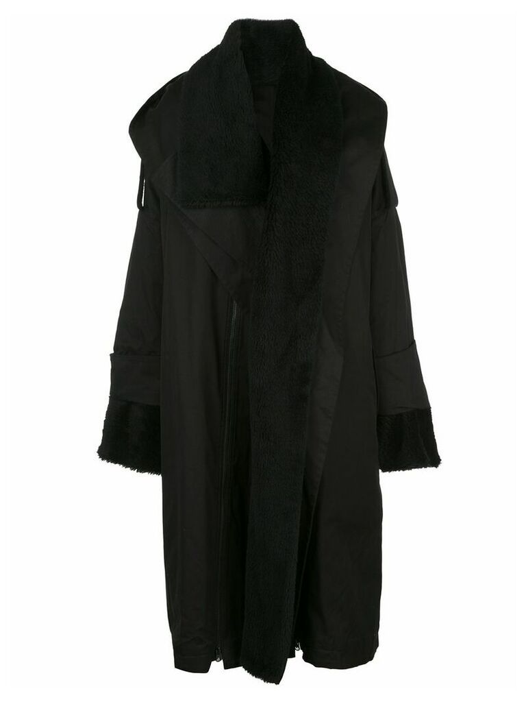 Yohji Yamamoto hooded boa coat - Black