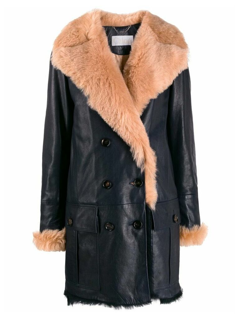 Chloé fur lined double breasted coat - Blue