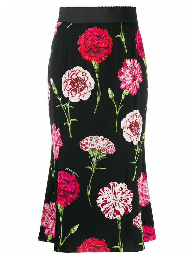 Dolce & Gabbana carnation print charmeuse skirt - Black