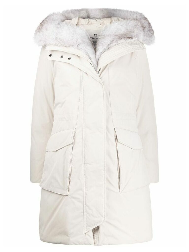 Woolrich fox fur hooded coat - White