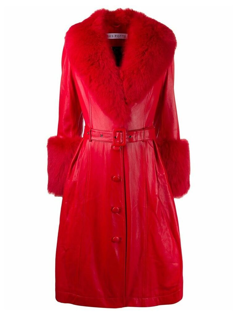 Saks Potts belted leather midi coat - Red