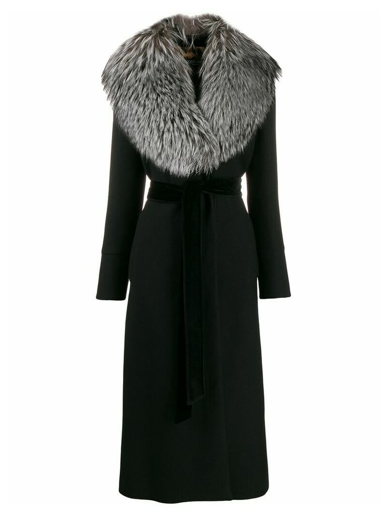 Dolce & Gabbana fur collar belted coat - Black