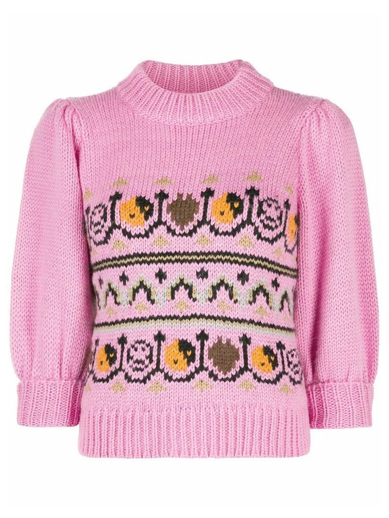 GANNI intarsia knit jumper - PINK