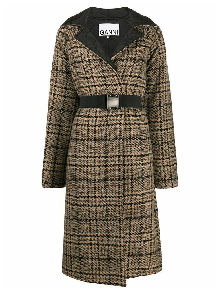 Ganni check quilted coat - Neutrals