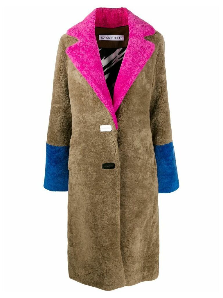 Saks Potts colour-block shearling coat - NEUTRALS