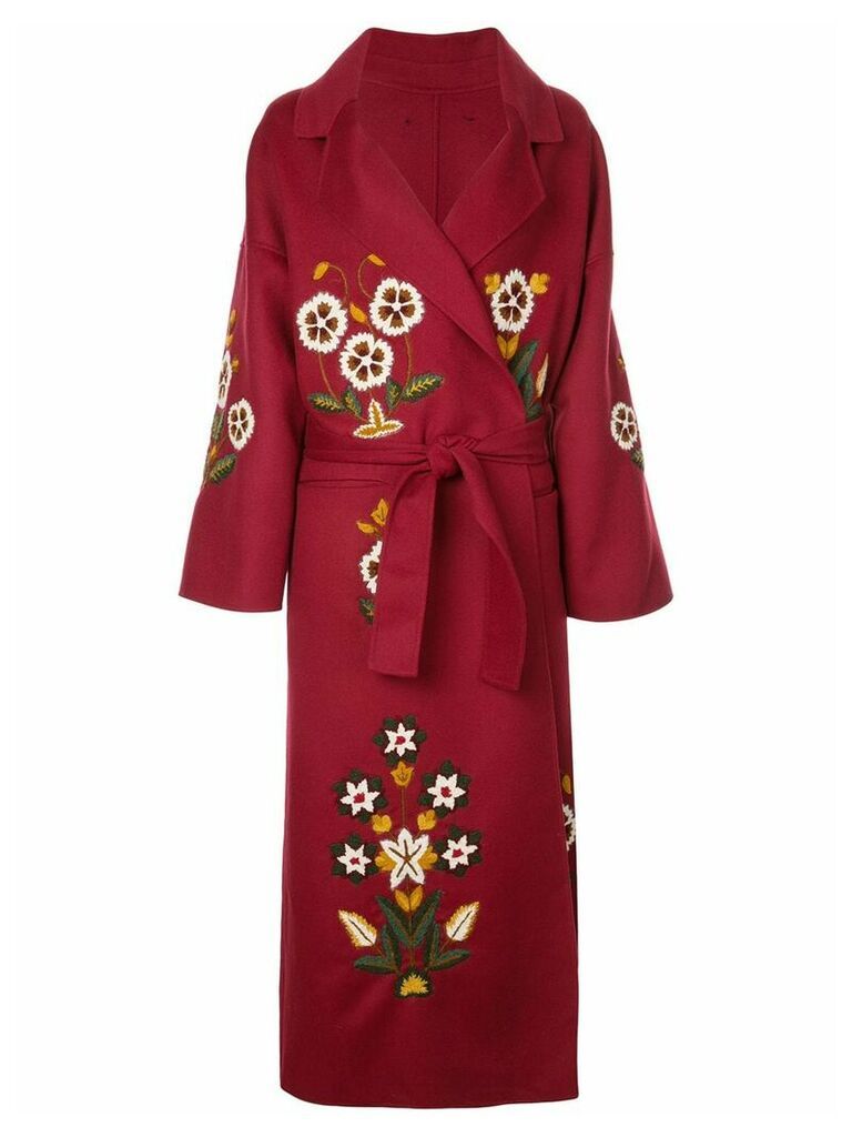 Oscar de la Renta embroidered floral belted coat