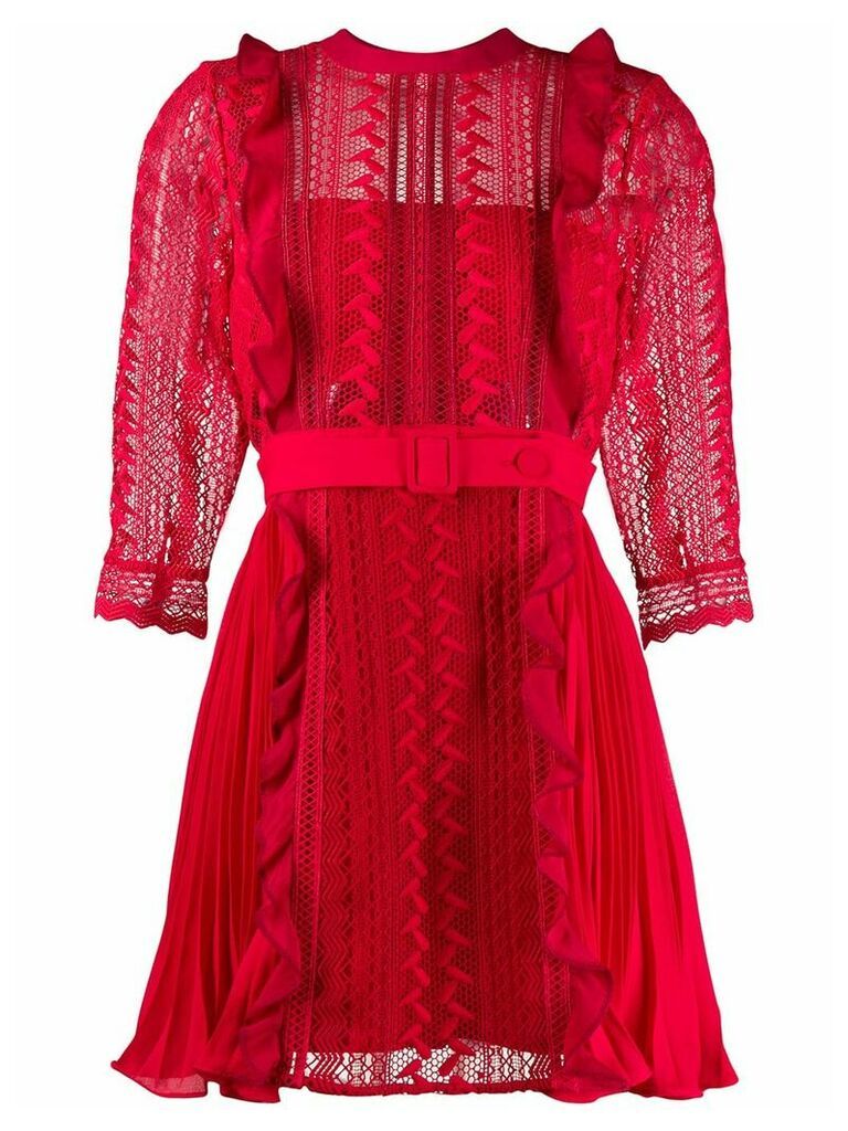 Self-Portrait lace detail belted mini dress - Red