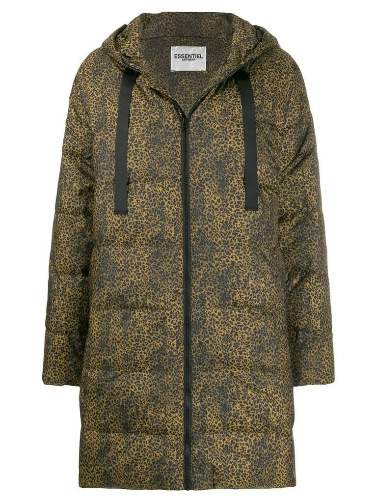 Essentiel Antwerp cheetah-print padded coat - Black